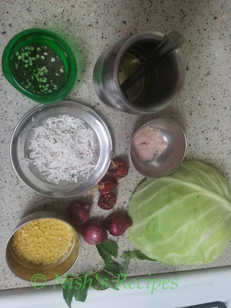 Ingredients for Cabbage Poriyal