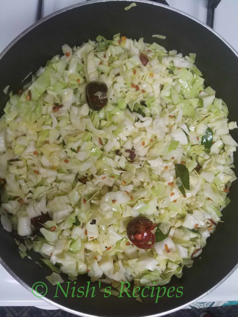 Cabbage is added for Cabbage Poriyal