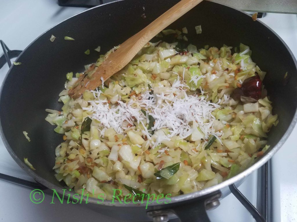 Add coconut for Cabbage Poriyal