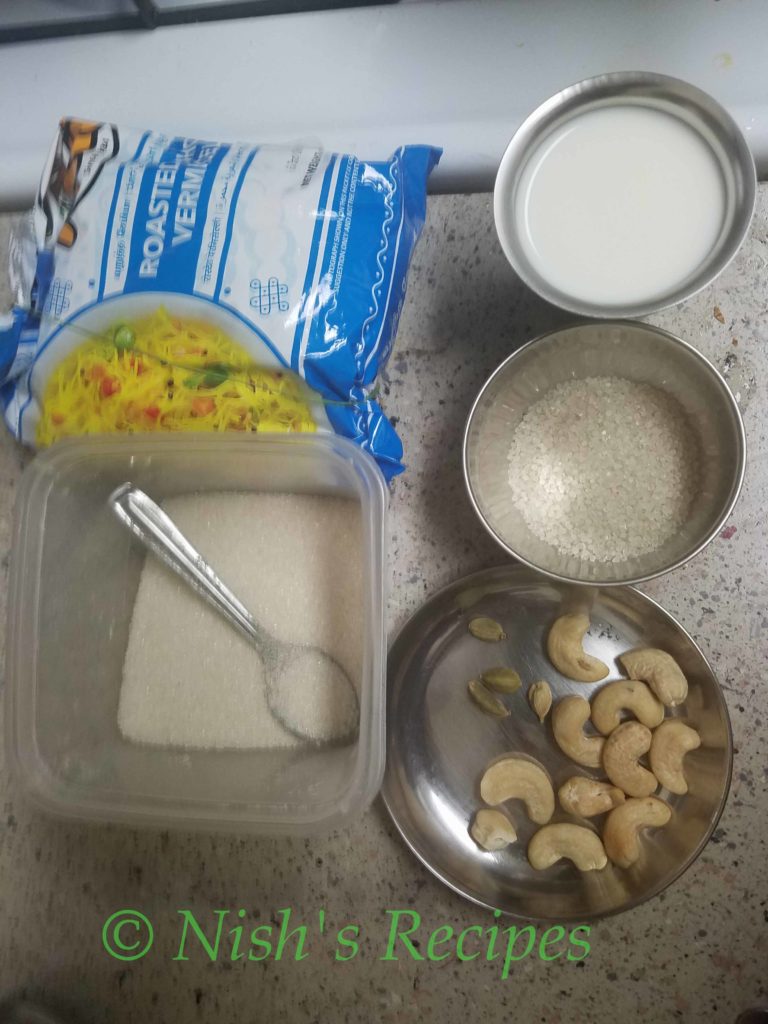 Ingredients for Milk Paayaasam
