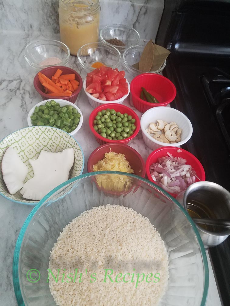 Ingredients for Vegetable Biriyani