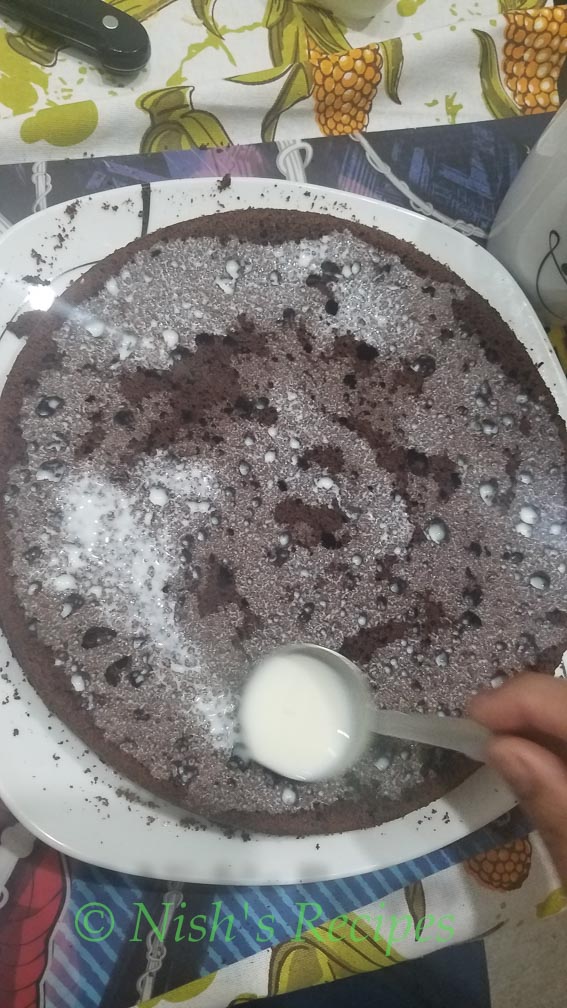 Pour milk for Black Forest Cake